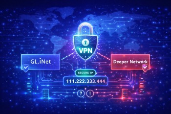 تصویر مقایسه روتر GL.iNet و Deeper Network در ایجاد IP امن خارجی